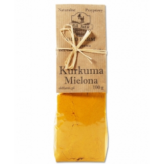 KURKUMA MIELONA KORZEŃ 100 G O ZAWARTOŚCI 4 % KURKUMINY OLD FARM SPICES